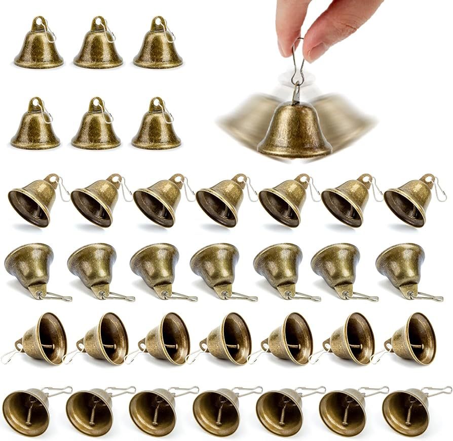 MCPINKY Craft Bells, 34PCS Bronze Jingle Bells Vintage Bells (1.7" X 1.5") Small Brass Bells with... | Amazon (US)