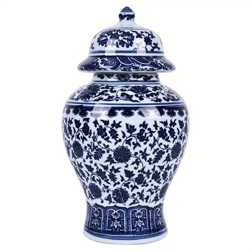 Traditional Chinoiserie Blue And White Porcelain Ginger Jar With Lid For Home Decoration | Temu Affiliate Program
