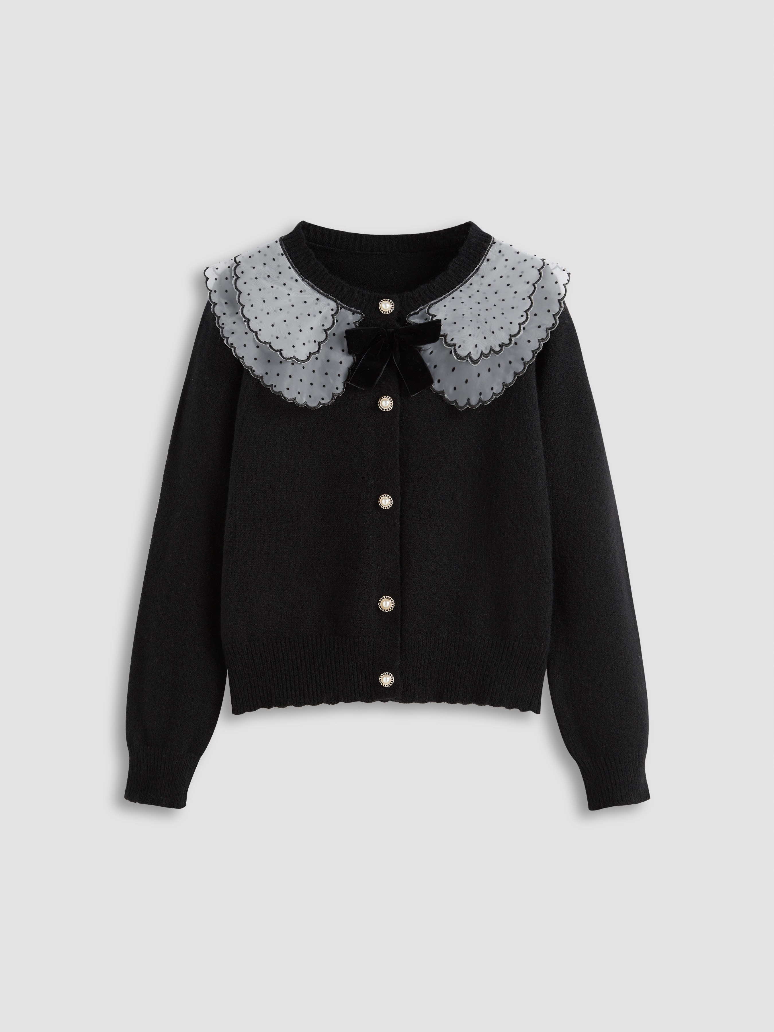 Knit Fabric Knit Round Neckline Polka Dot Bowknot Cardigan For Work | Cider