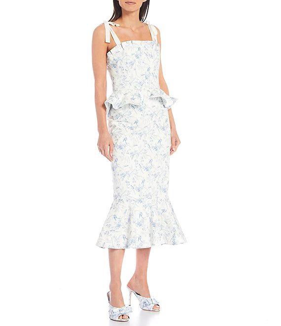 x Born on Fifth Pippa Floral Print Square Neck Sleeveless Tie Shoulder Peplum Midi Dress | Dillard's