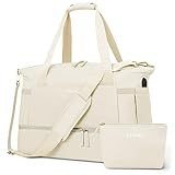 Gym Bag for Women, Sports Travel Duffel Bag with USB Charging Port, Weekender Overnight Bag with Wet Pocket and Shoes Compartment for Women, Travel, Gym, Yoga (Beige) Medium | Amazon (US)