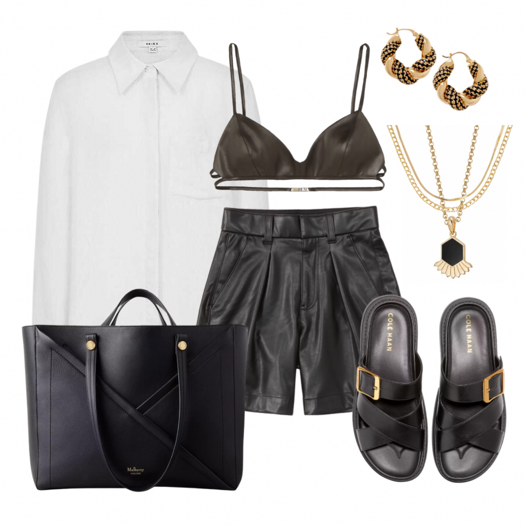 These leather shorts paired with a leather bralette make a bold and edgy statement. 🤩
Layer the white linen shirt openly on top for a chic and breezy feel.
This Mulberry tote bag is the perfect companion for this look adding a touch of luxury and functionality. 🙌
Finish off with these beautiful layered necklaces.

Shop the look from the links below.

Follow for more inspo 💗

#summeroutfits #mulberrybag #mulberry #casualoutfits #leathershorts #goldearrings #missoma #layerednecklace

#LTKstyletip #LTKunder100 #LTKFind