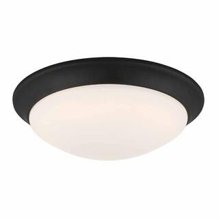 Commercial Electric 11 in. 120-Watt Equivalent Satin Bronze Integrated LED Flush Mount with Frost... | The Home Depot
