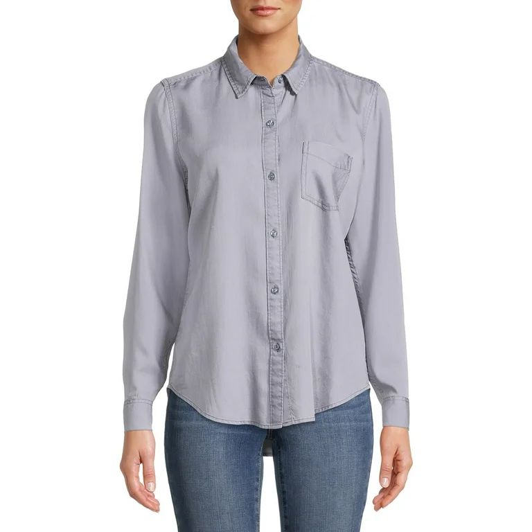 Time and Tru Women's Long Sleeve Button-Front Shirt | Walmart (US)