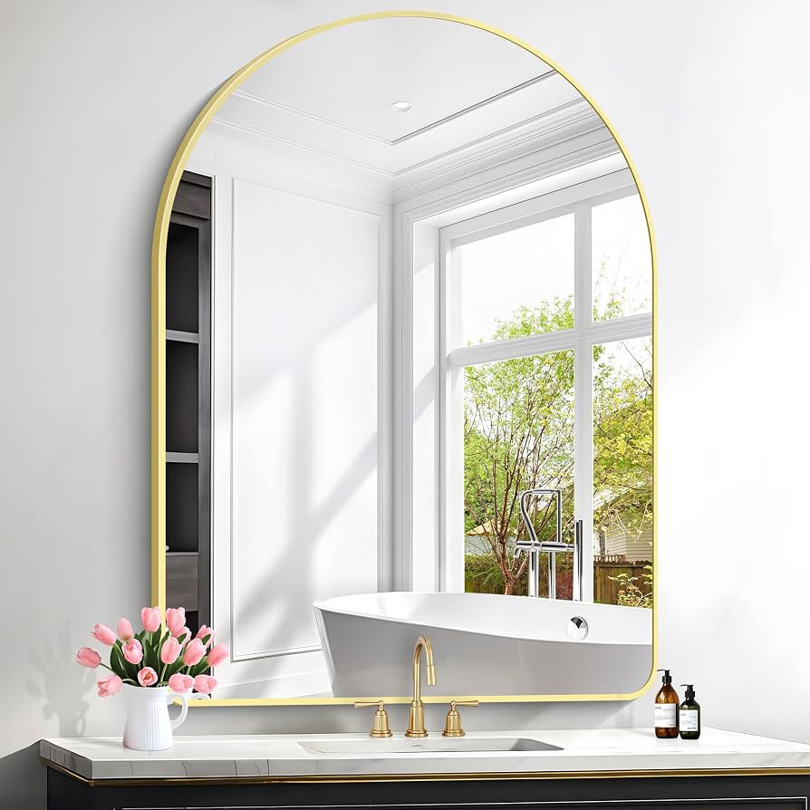 FORBATH Large Arched Wall Mirror 48x36 Inch, Gold Arch Bathroom Mirror with Aluminum Frame, Arche... | Amazon (US)
