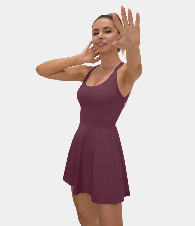 Women’s Backless Cut Out Twisted Side Pocket 2-in-1 Mini Barre Ballet Dance Dress - HALARA | HALARA