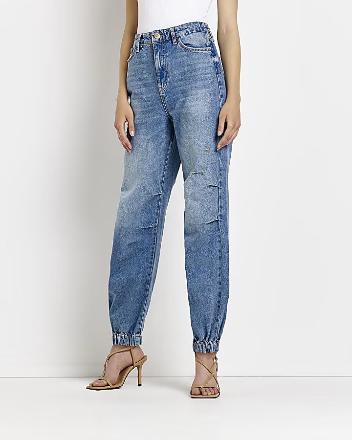 Blue high waisted jogger jeans | River Island (US)