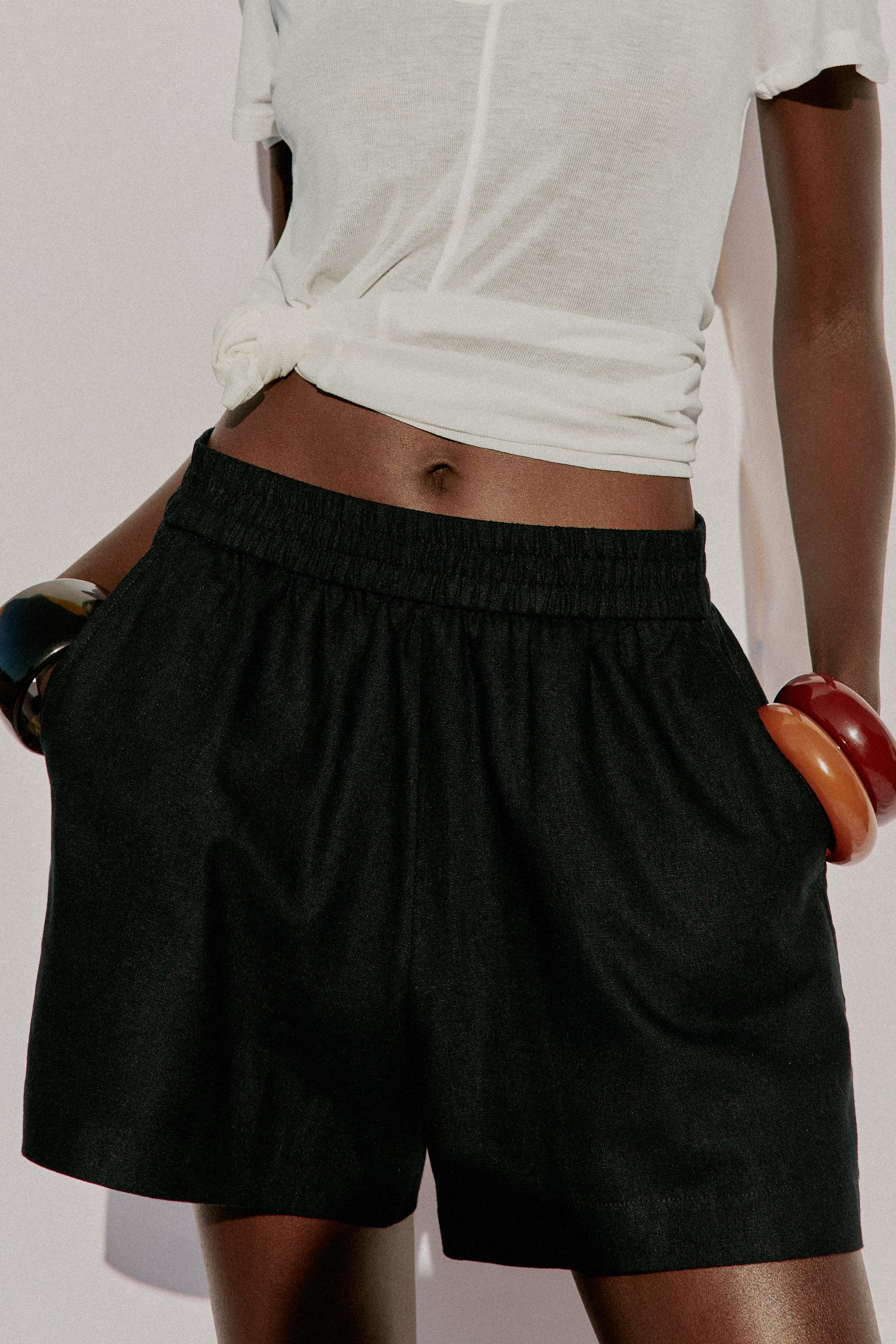 LINEN SHORTS WITH ELASTIC WAIST | Zara US