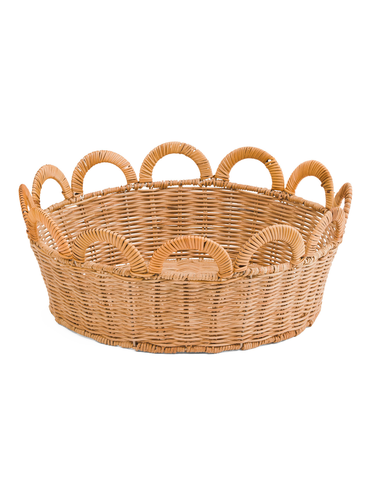 17x6.5 Large Round Natural Rattan Bowl With Scalloped Edges | TJ Maxx