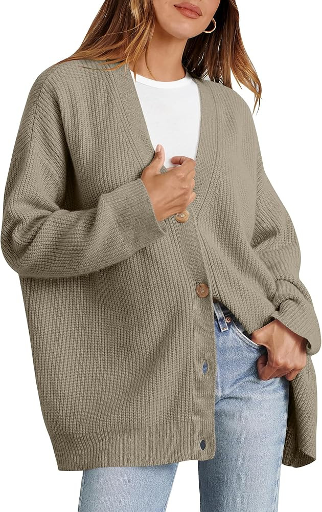 Caracilia Women's Oversized Cardigan Sweaters Long Sleeve Button Down Open Front Knit Sweater 202... | Amazon (US)