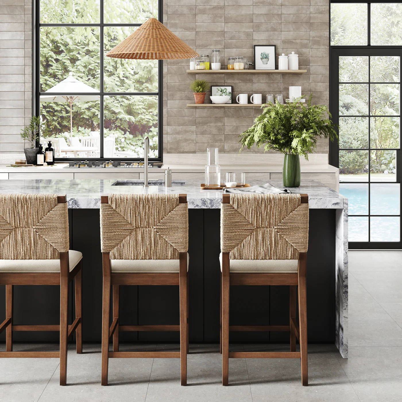 Seagrass Counter Height Bar Stools Dark Brown (Set of 3) | Nathan James