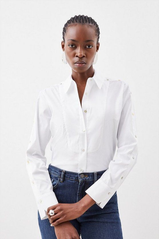 Tailored Button Sleeve Detailed Shirt | Karen Millen US