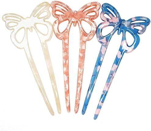 Kitiin Cellulose Acetate Butterfly Hair Pins for Bun Women Girls French Tortoise Hair Forks for Thin | Amazon (US)