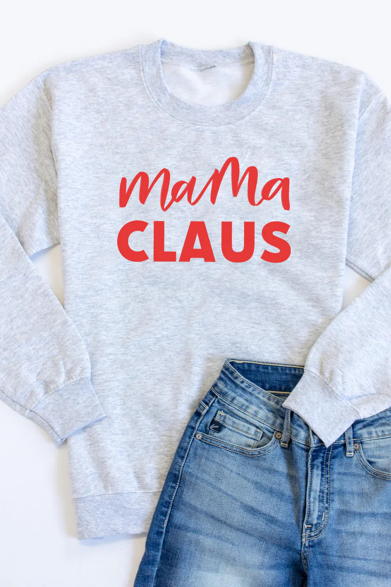 Script Mama Claus Graphic Ash Sweatshirt | The Pink Lily Boutique