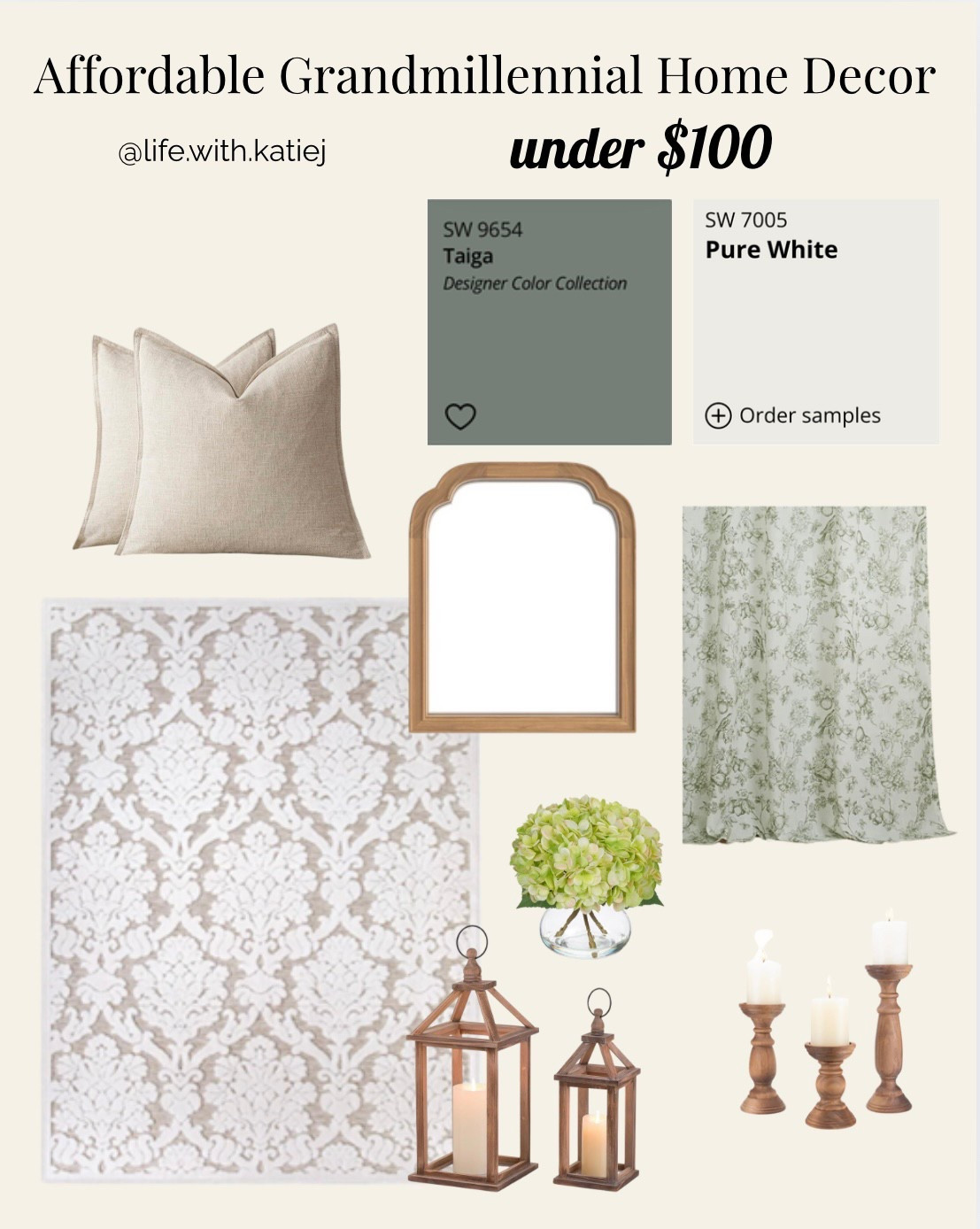 Grand millennial. Home decor. Home inspiration. Modern farmhouse. Neutral home. Affordable. Amazon. Walmart. Wooden. Green. Sage. Dusky green. Classic. Paint. Color scheme. 

#LTKHome #LTKFindsUnder100