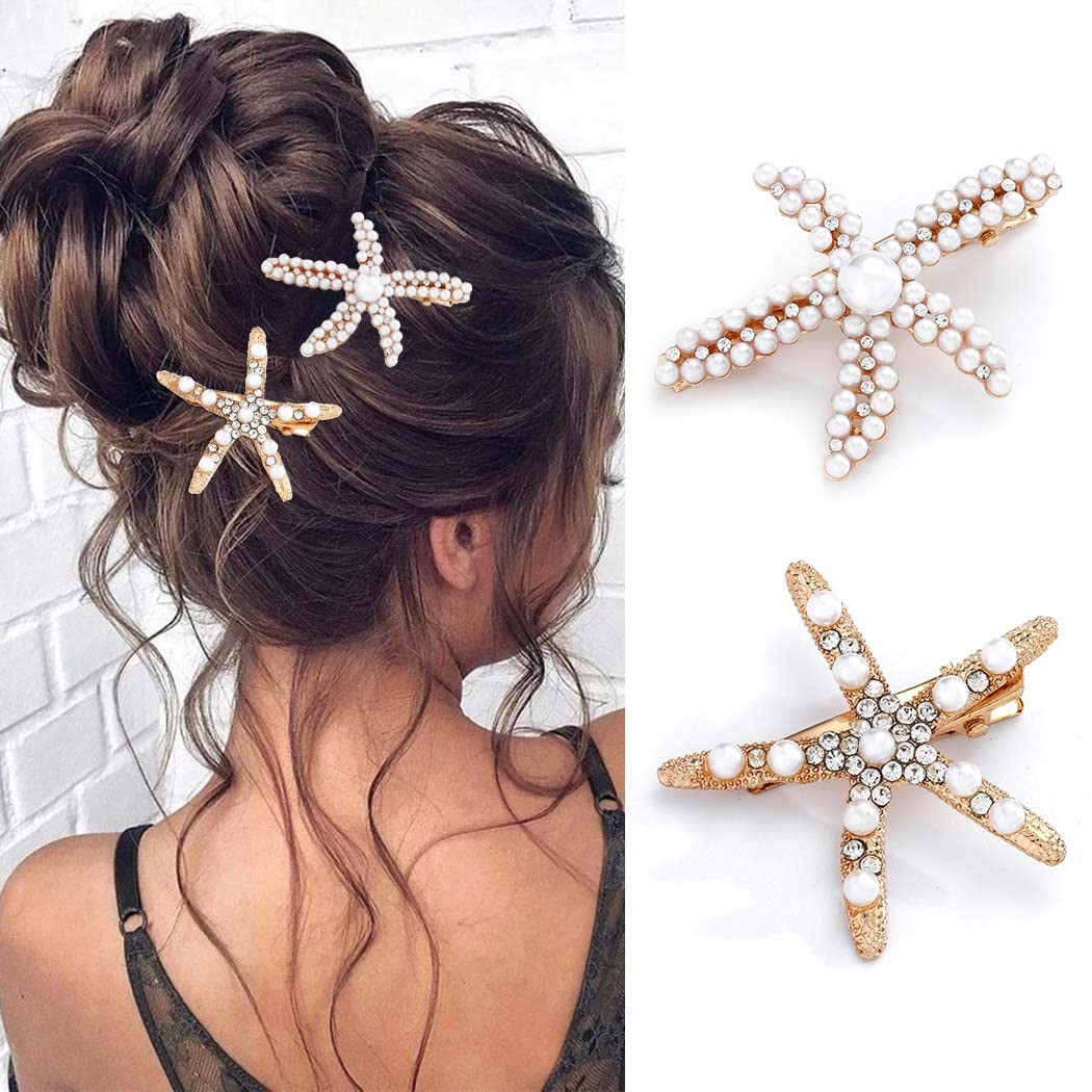 BARTOSI Starfish Hair Clips Gold Pearl Hair Barrettes Mermaid Hair Pieces Hair Accessories for Wo... | Amazon (US)