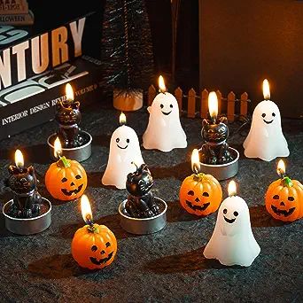 CNhoqc 12pcs Halloween Pumpkin Ghost Black Cat Mini Candles, Scented Ghost Black Cat Shaped Decor... | Amazon (US)