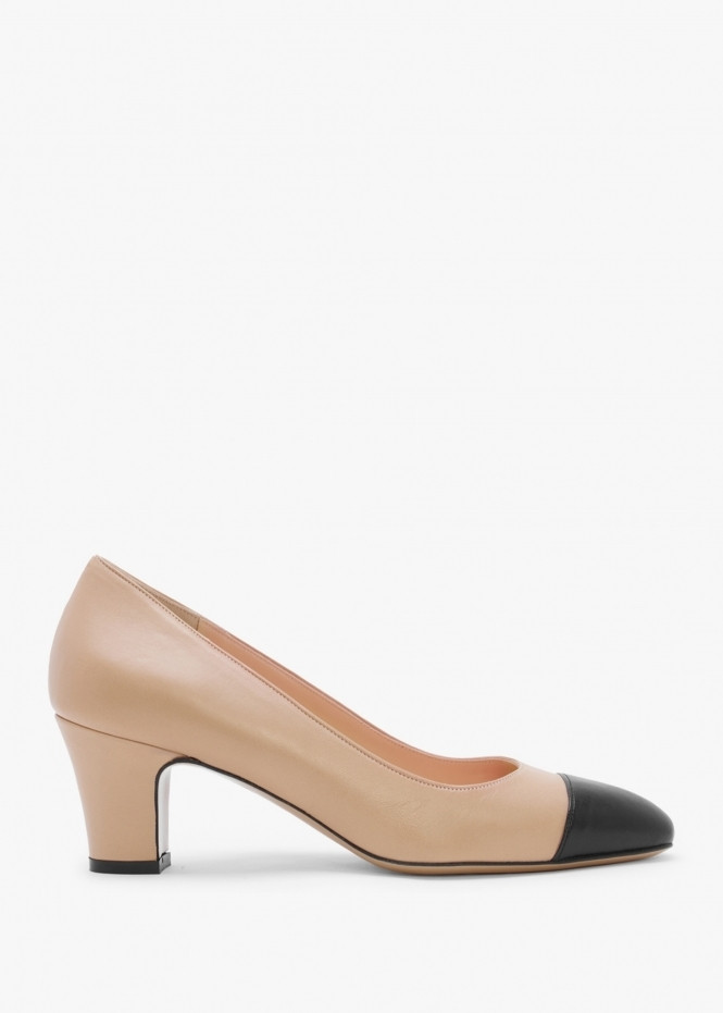 Akuna Beige Leather Block Heel Court Shoes | Daniel Footwear (UK)