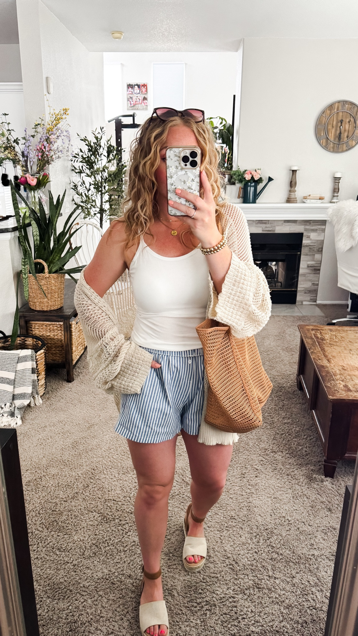 Amazon outfit idea for summer or vacation — white tank top with built in bra, crochet cardigan, striped shorts, mesh tote bag, and platform sandals 





Amazon outfits every outfit inspo, outfit ideas, casual outfits amazon, amazon outfits every day, spring outfits 2026, summer outfits, beach vacation, 


#LTKSaleAlert #LTKPetite #LTKootd