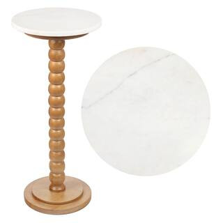 JONATHAN Y Monroe 10 in. Rustic Farmhouse Spindle Wood Drink Table with White Marble Round Top, N... | The Home Depot