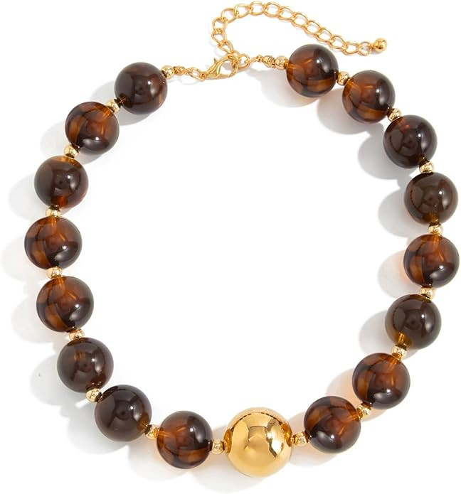 Chunky Beaded Collar Necklaces for Women Two-Tone Large Oversized Round Resin Beads Necklace with... | Amazon (US)