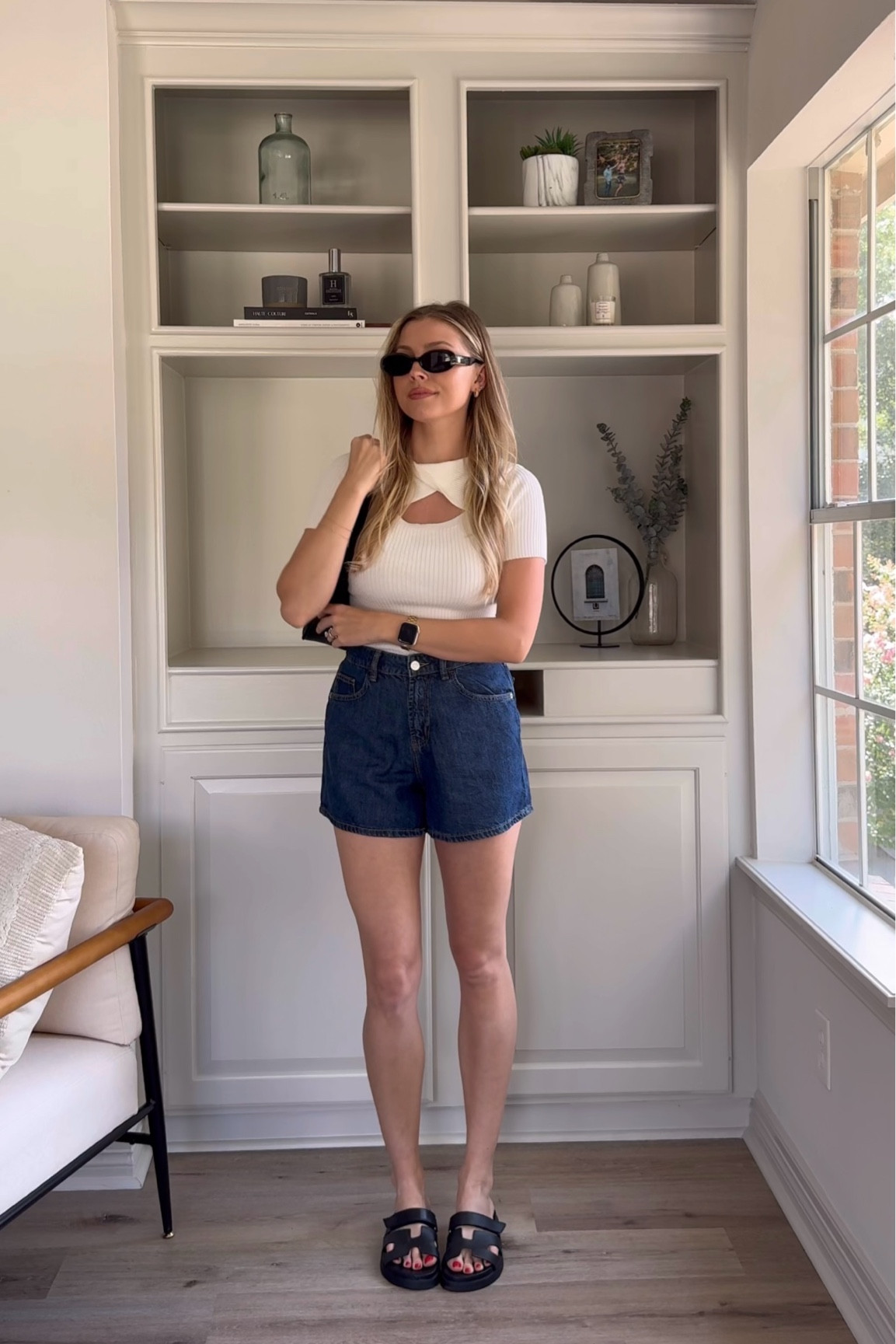 Elevated summer outfit: tee in size S, Jean shorts in size 26, sandals size up!

#LTKStyleTip #LTKSeasonal