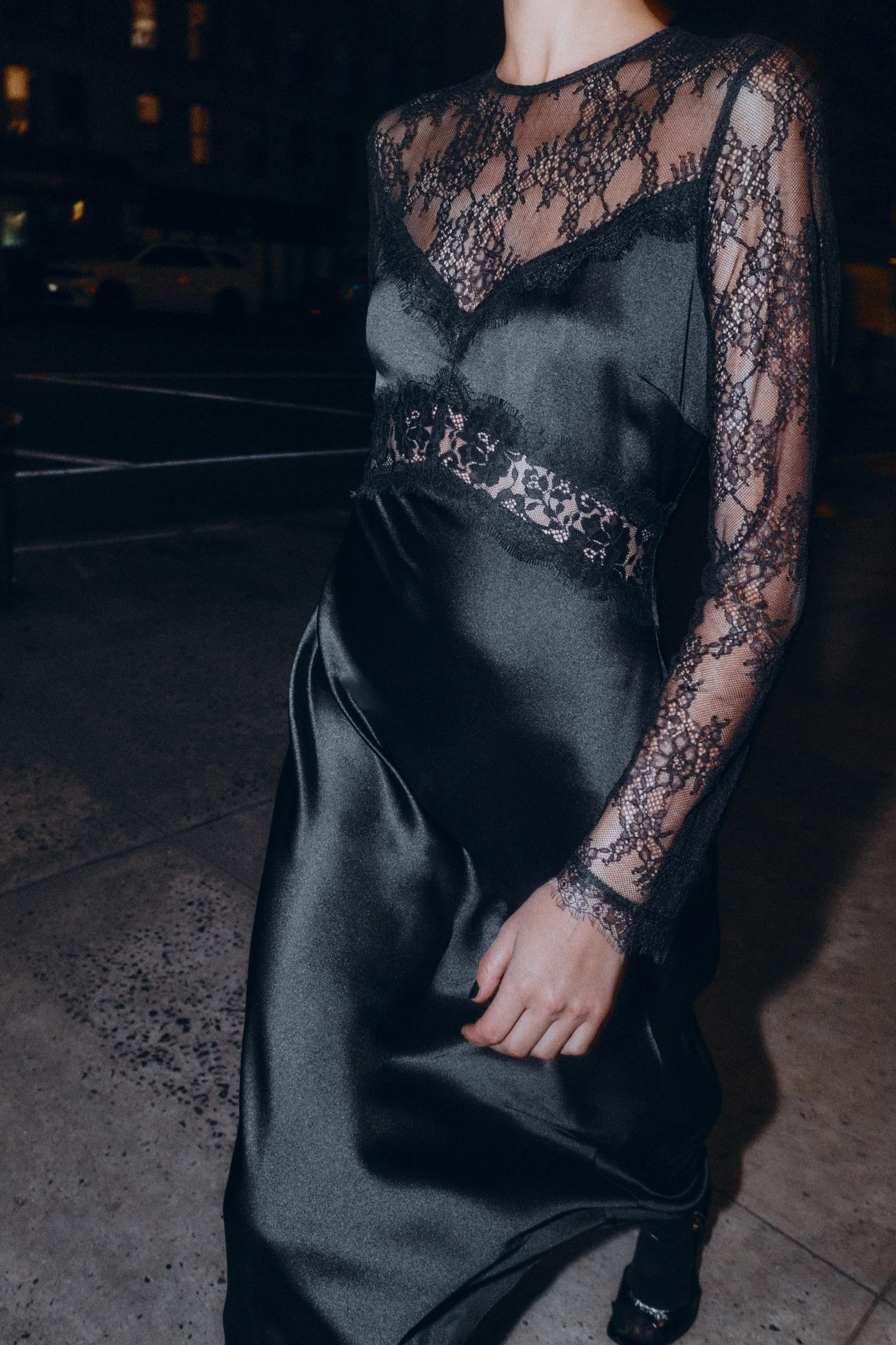 LONG DRESS WITH COMBINED LACE | Zara UK