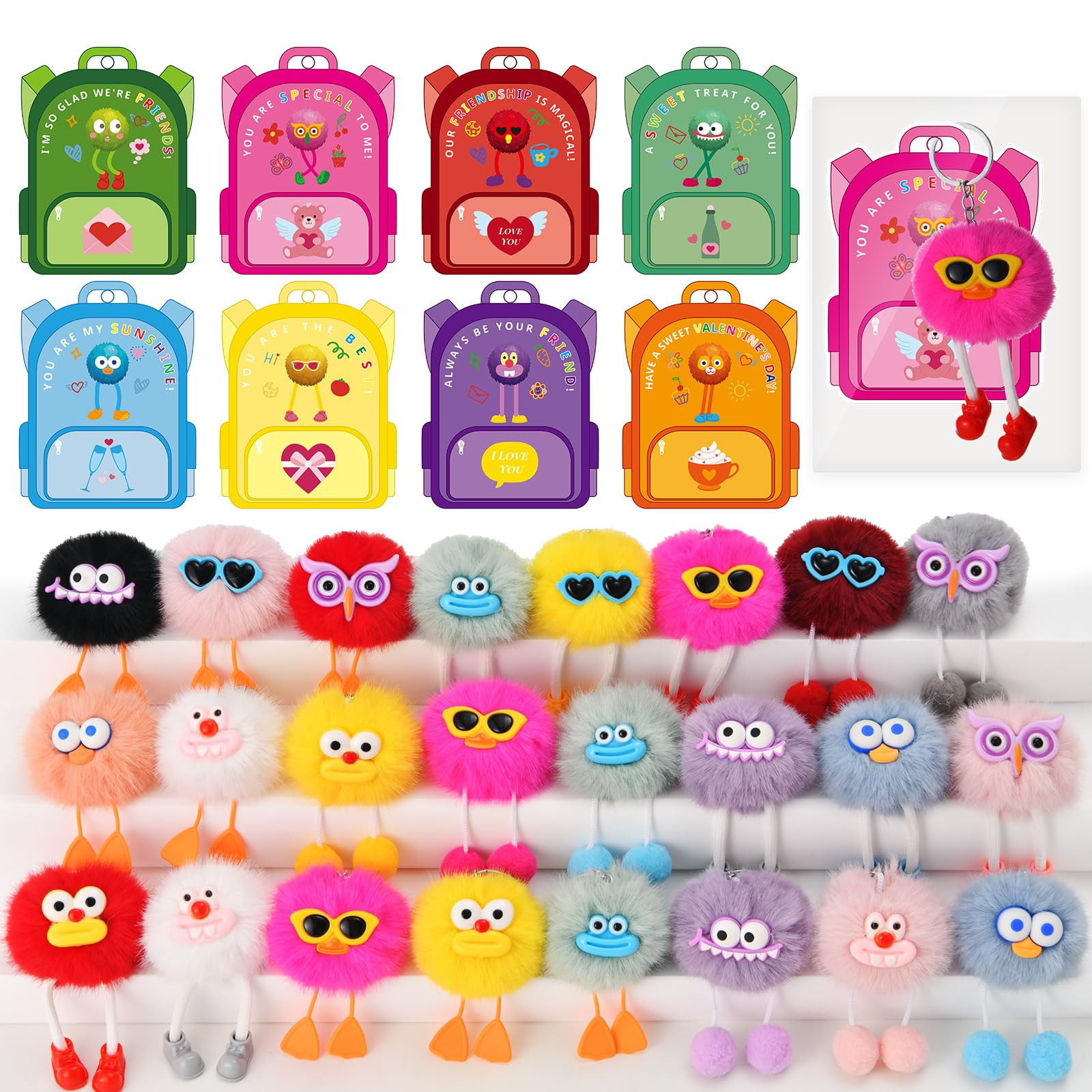 Valentine Cards for Kids Classroom, 24 Pack Kids Keychains Plush Toy Keychains for Kid Boys Girls... | Amazon (US)