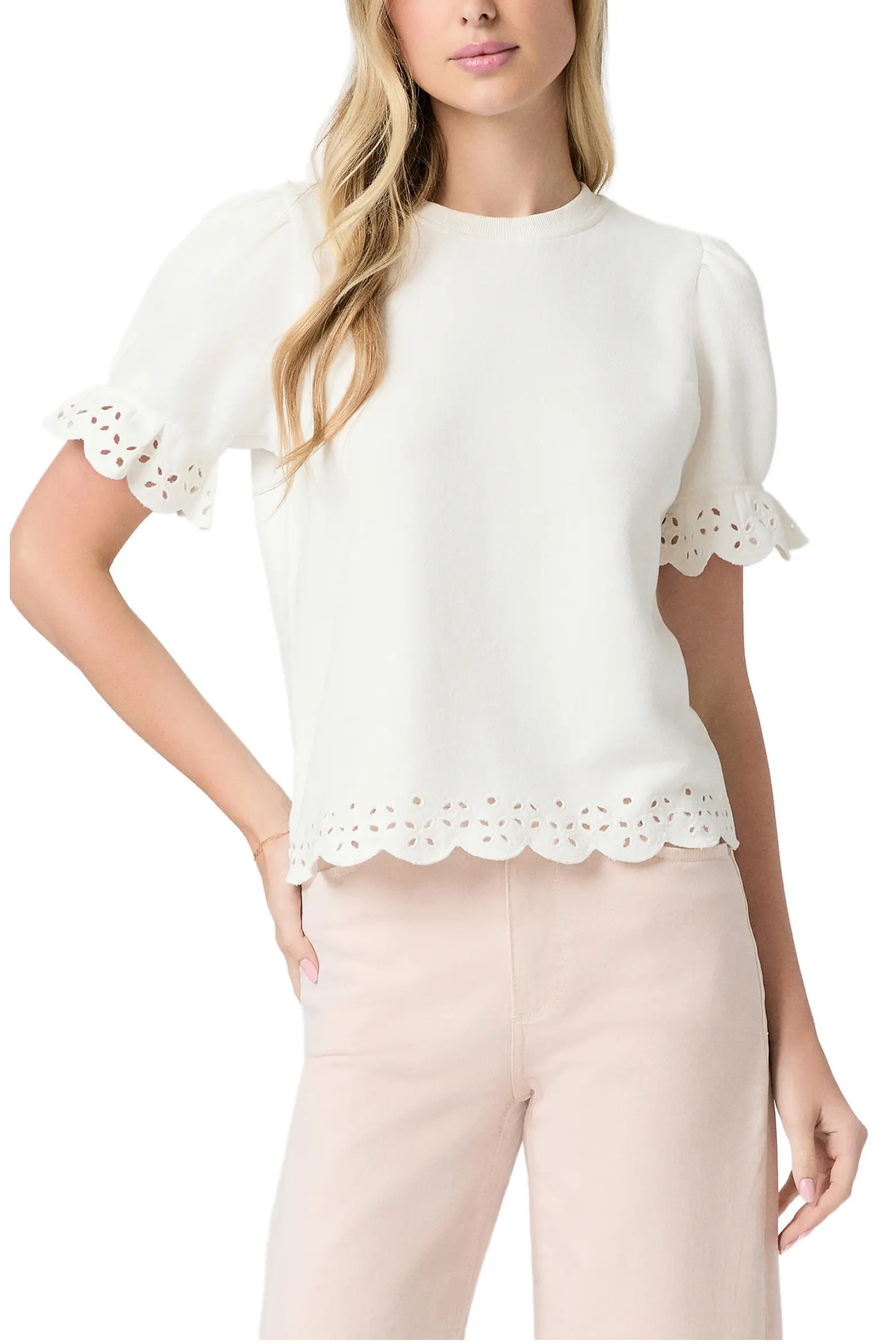 PAIGE Ciabatta Eyelet Trim Cotton Top (Women) | Nordstrom | Nordstrom