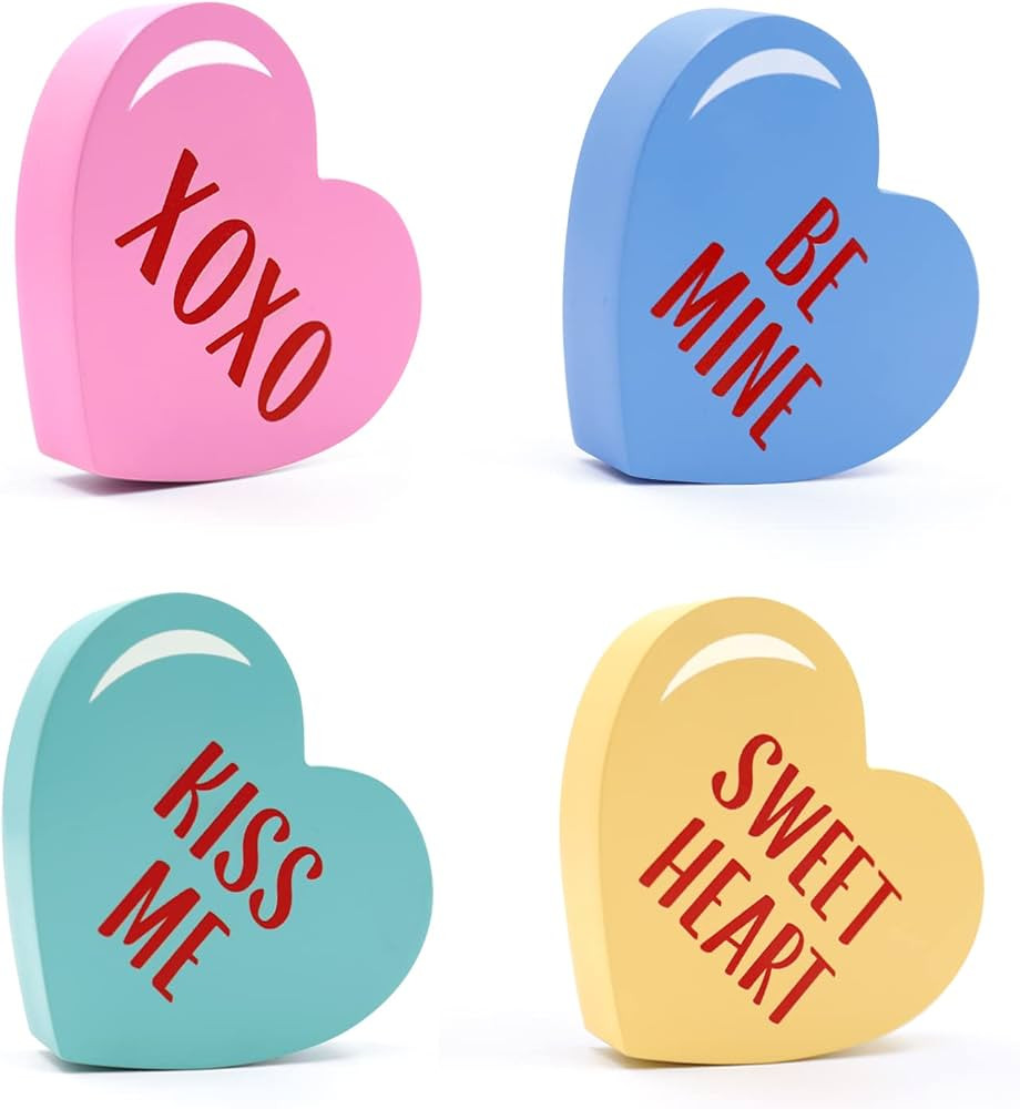Valentine's Day Conversation Heart Signs Valentines Wooden Decoration Love Sign Candy Heart Tiere... | Amazon (US)