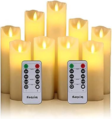 Flameless Candles Set of 9 Ivory Dripless Real Wax Pillars Include Realistic Dancing LED Flames a... | Amazon (US)