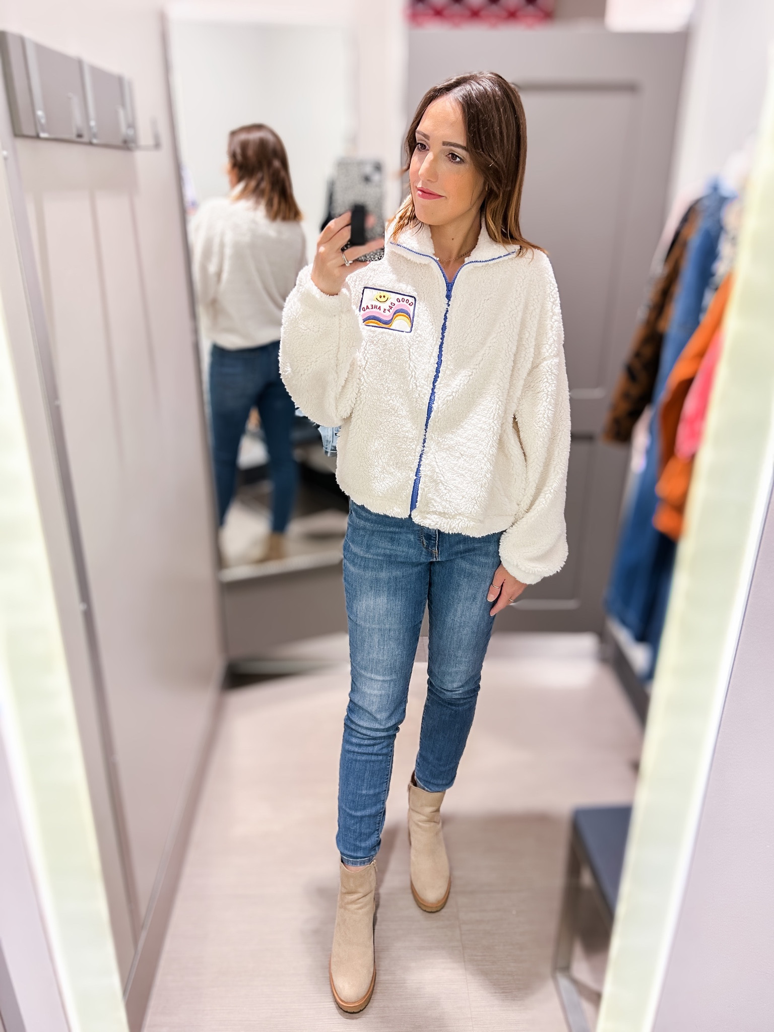 Target fall fashion
Graphic faux fur zip jacket 
High rise skinny jeans
Brown platform Chelsea booties 

#LTKSeasonal #LTKstyletip #LTKfindsunder50