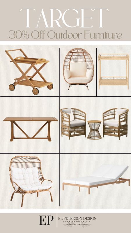 30% off outdoor furniture 
Eggchair
Dining table
Bar cart
Chaise Lounge chair
Conversational art 


#LTKsalealert #LTKhome