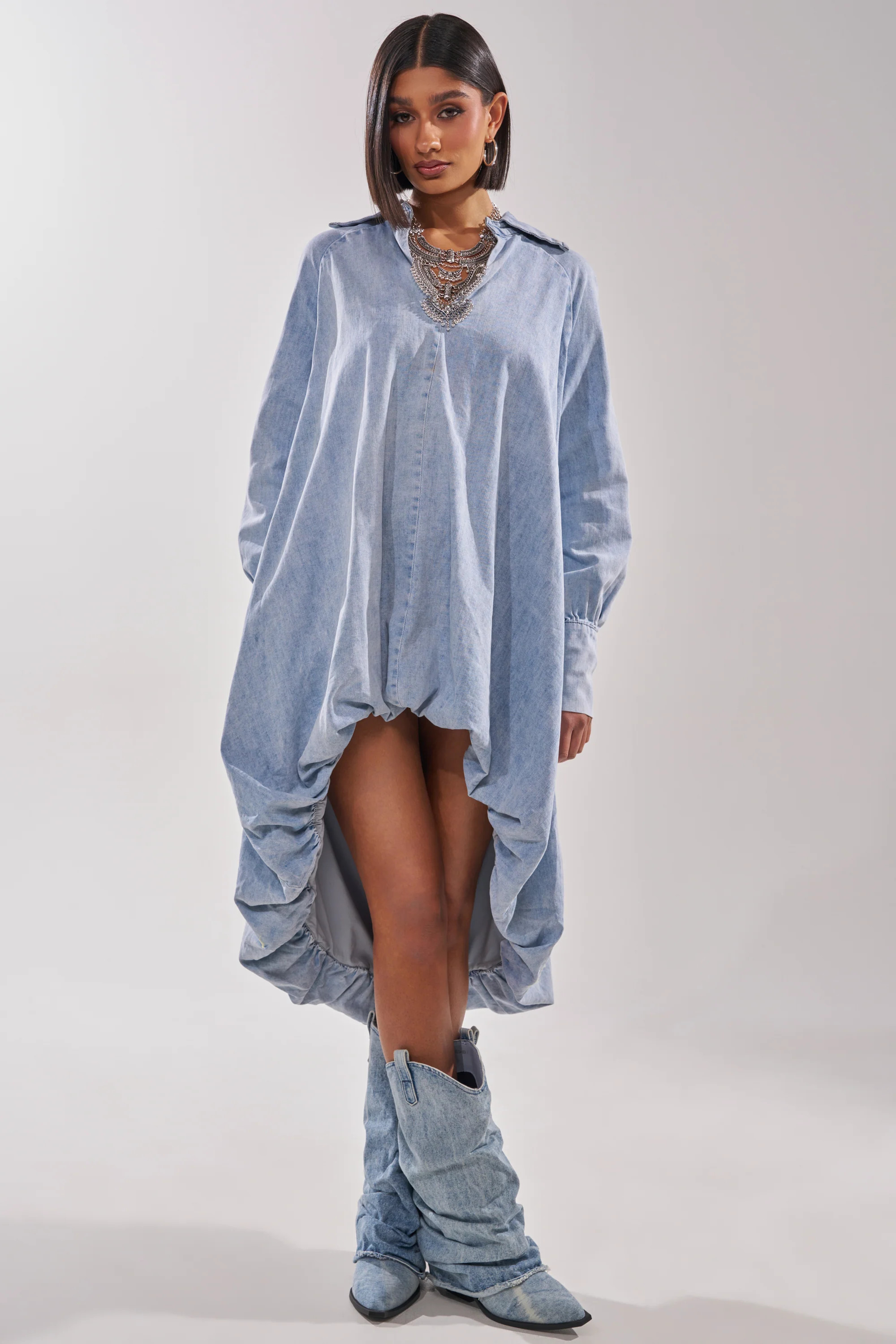 AMELIA DENIM HIGH-LOW DRESS | AKIRA