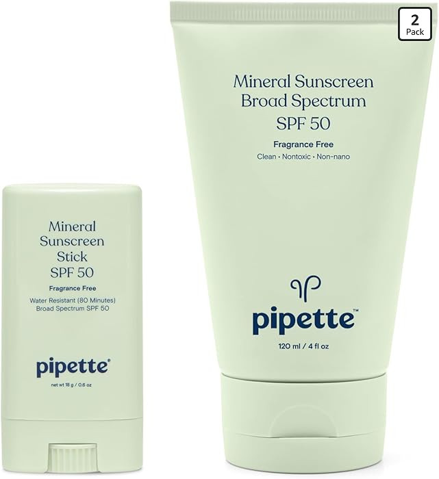 Pipette 100% Mineral Sunscreen Lotion + Stick Duo, Clean, Broad Spectrum with Non-Nano Zinc Oxide... | Amazon (US)