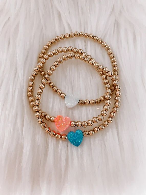 Big Opal Heart 14k gold filled 4mm beaded bracelet | Etsy (US)
