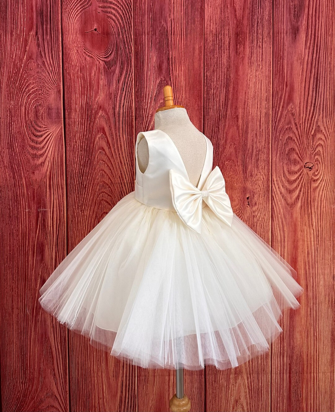 Ivory 4 Layer Tulle V-back Classic Knee Length Elegant Wedding Flower Girl Summer Spring Birthday... | Etsy (US)