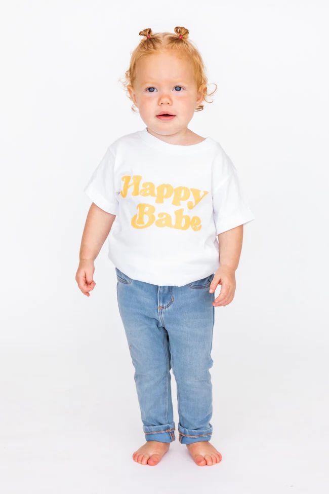 Happy Babe White Graphic Tee | Pink Lily