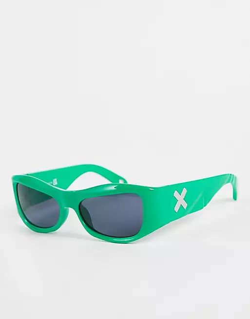 COLLUSION Unisex bevelled sunglasses with logo and etch detail in green | ASOS (Global)