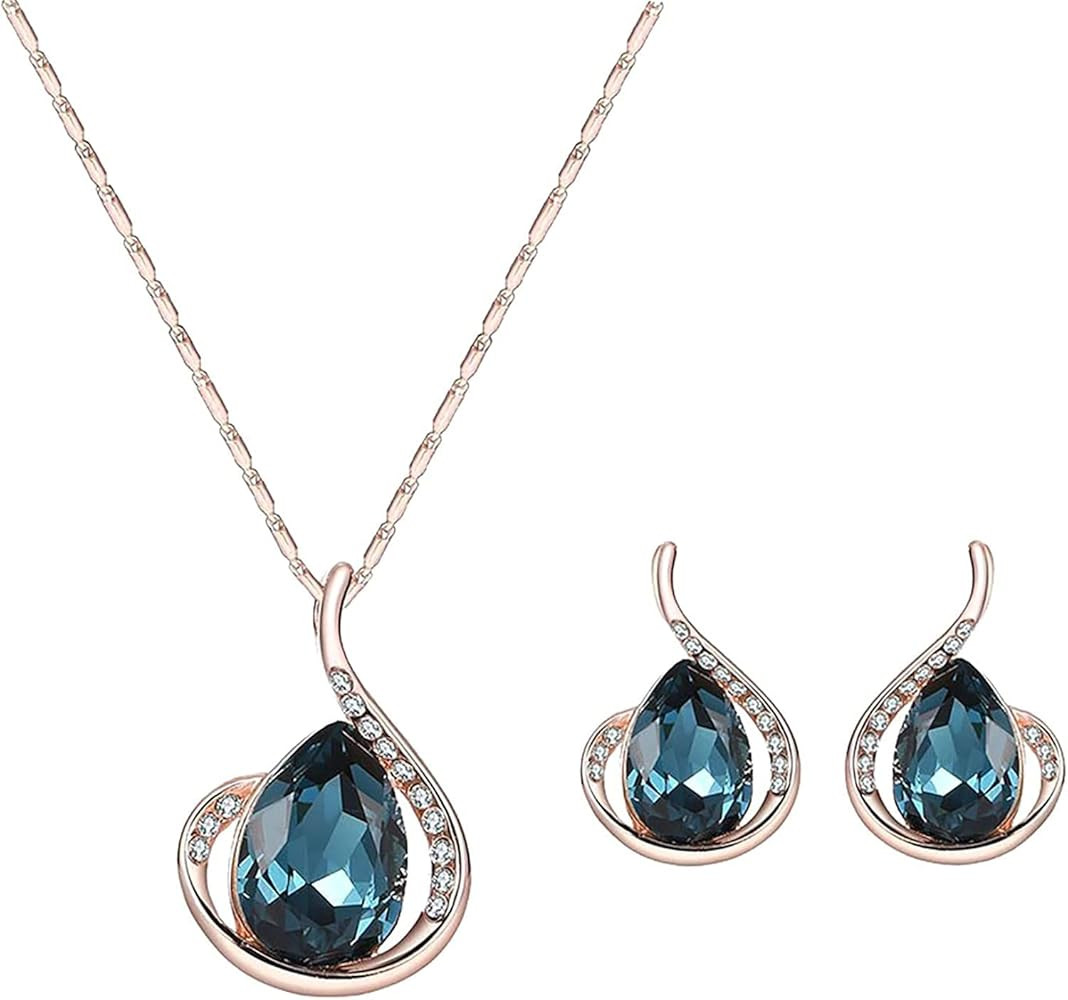 Conjunto de Collar con Colgante y Aretes de Moda para Mujer, Conjunto de Joyas de Cristal para Fi... | Amazon (US)