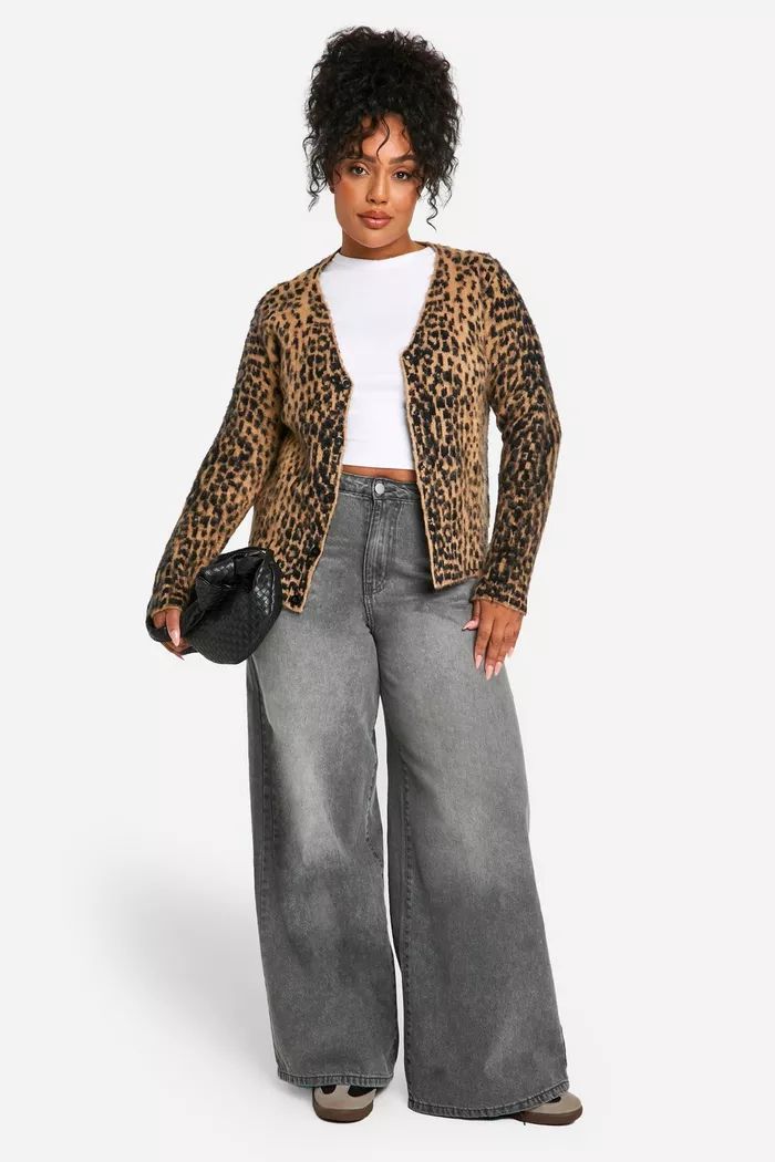 Plus Leopard Brushed Oversized Cardigan | boohoo (US & Canada)