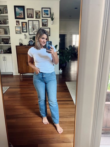 90s straight leg jeans - I got in petite 27 and they fit perfectly. A little relaxed with no gapping at the waist and a great length!

#LTKSeasonal #LTKworkwear #LTKstyletip