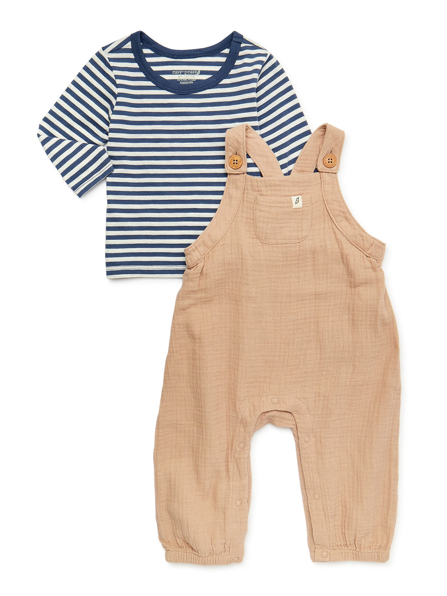 easy-peasy Baby Boy Overalls and T-Shirt Set, 2-Piece, Sizes 0/3M-24M | Walmart (US)