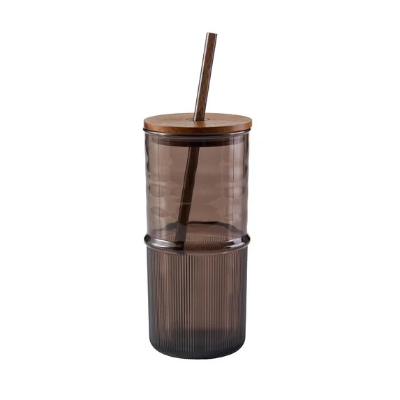 Better Homes & Gardens 22-Ounce Ribbed Tritan Plastic Tumbler with Acacia Lid, Brown | Walmart (US)