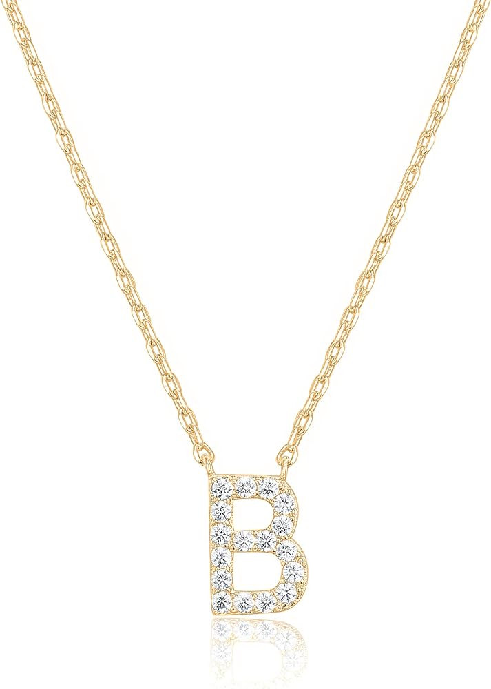 PAVOI 14K White Gold Plated Cubic Zirconia Initial Necklace | Letter Dainty Necklaces for Women | Amazon (US)