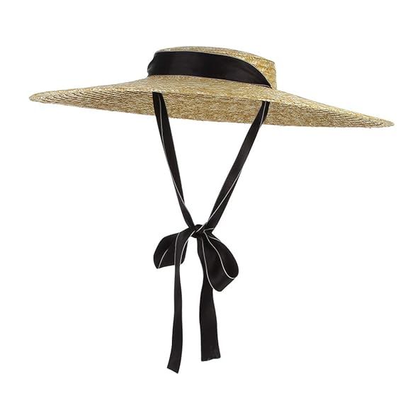 Jelord Women Vintage Boater Straw Hat Wide Brim Flat Top Floppy Derby Straw Hat Beach Sun Hats wi... | Amazon (US)