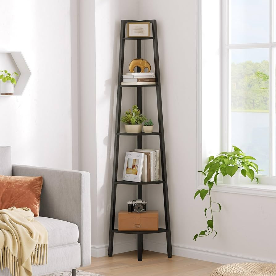 Hoctieon Corner Shelf, 5-Tier Corner Bookshelf, Rustic Ladder Shelf, Industrial Display Stand for... | Amazon (US)