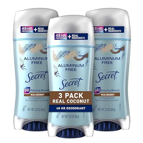 Secret Aluminum Free Deodorant for Women, Coconut Scent, Invisible Solid, 2.4 Oz (Pack of 3) | Amazon (US)