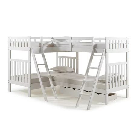 Aurora Twin Over Twin Bunk Bed with Quad Bunk Extension and Storage Drawers, White | Walmart (US)