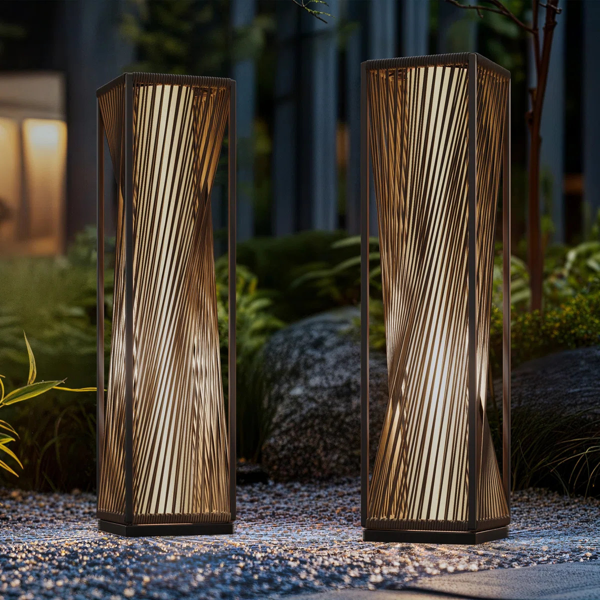 Dazzle 30'' Solar Powered Wicker Integrated LED Outdoor Floor Lamp Set Of 2 | Wayfair North America